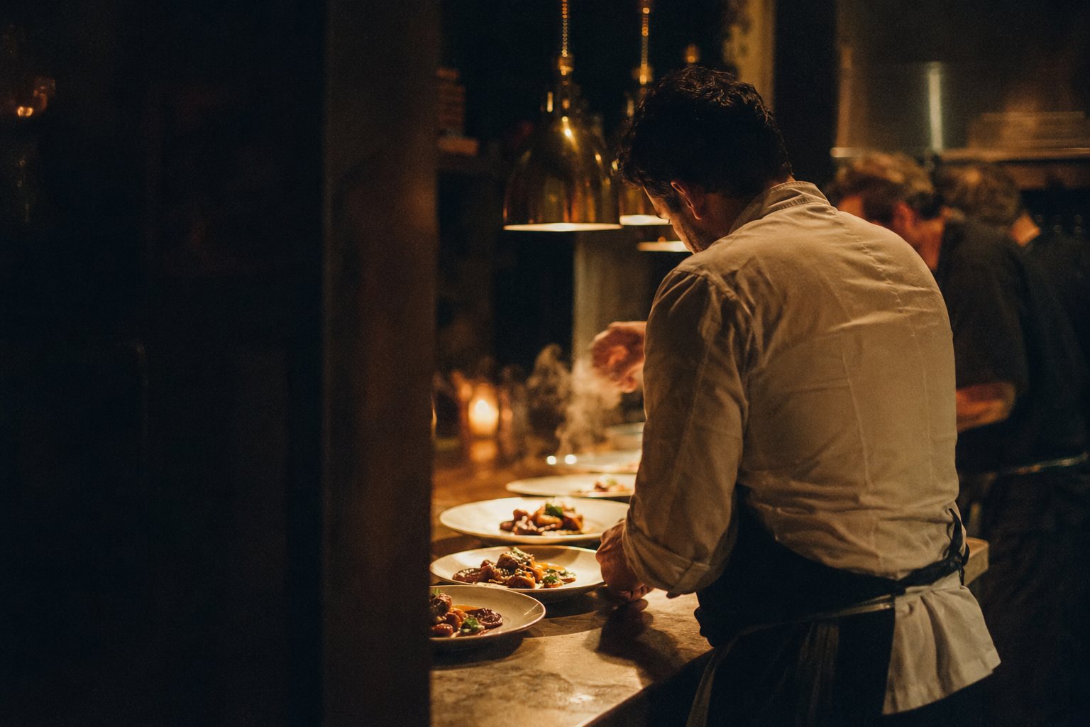 The kitchen line mid-service